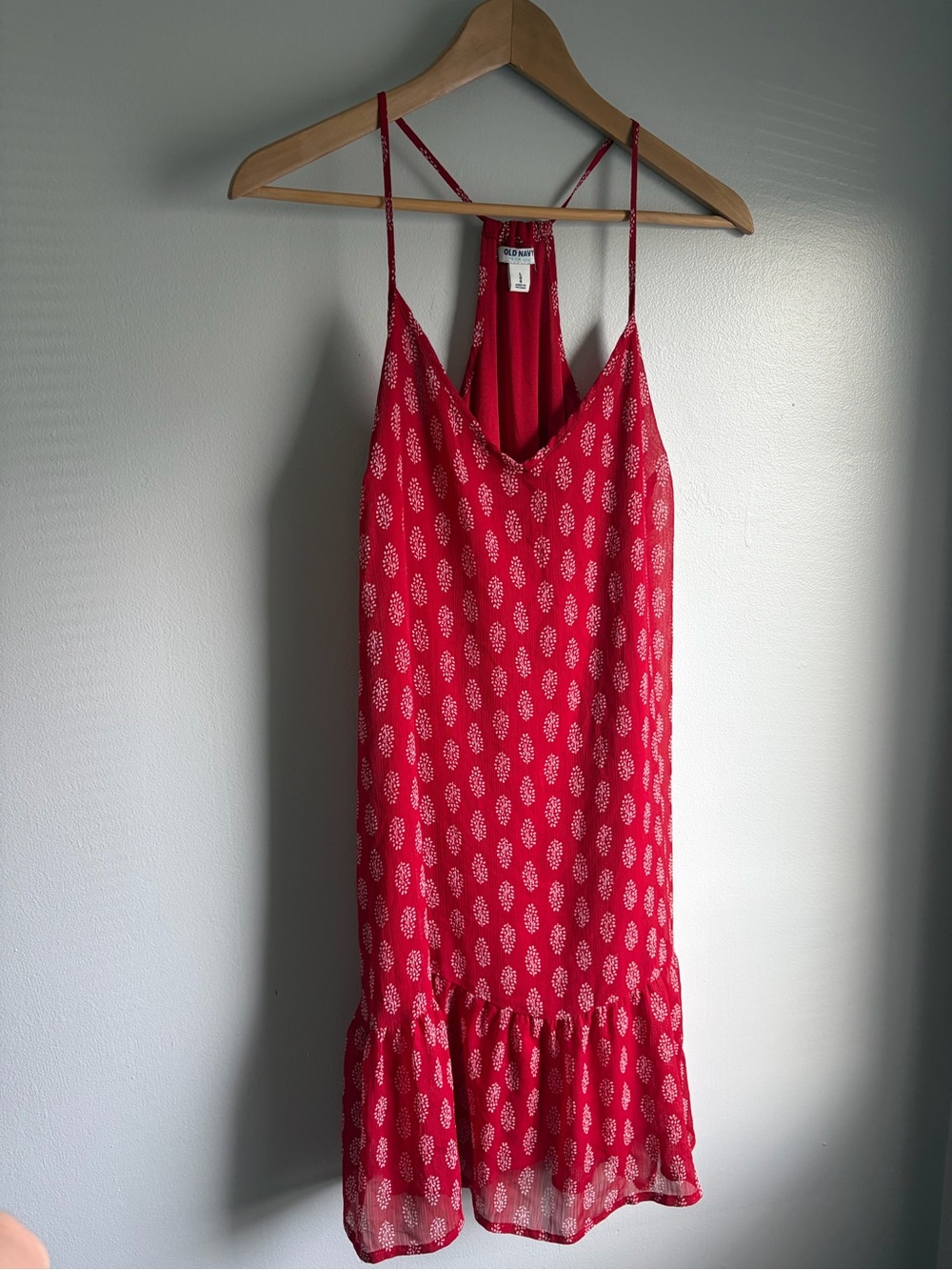 Old Navy Red Printed Midi Dress with Spaghetti Straps